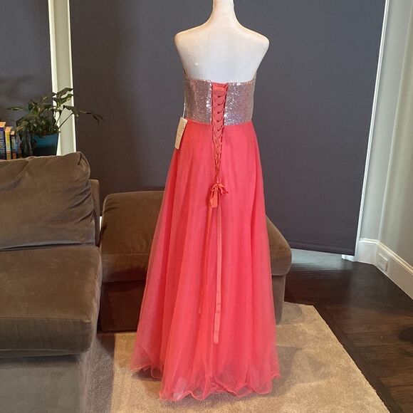 Women’s Pink Full Length Sparkly Tulle & Sequined Prom Party Dress Size S NWT - Picture 5 of 11